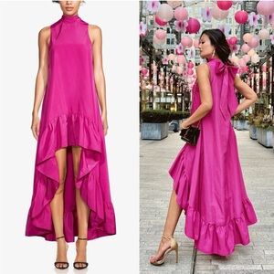 NWT Belle Bagdley Mischka Harper Pink Elegant Fuchsia High-Low Dress ruffle 12